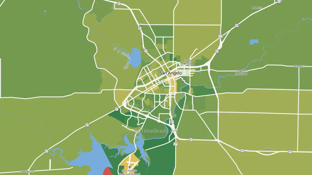 Tom Green County, TX Map of Vehicle Theft Rates