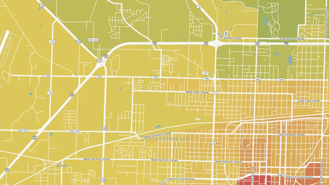 Tom Watkins, Springfield, MO Map of Vehicle Theft Rates