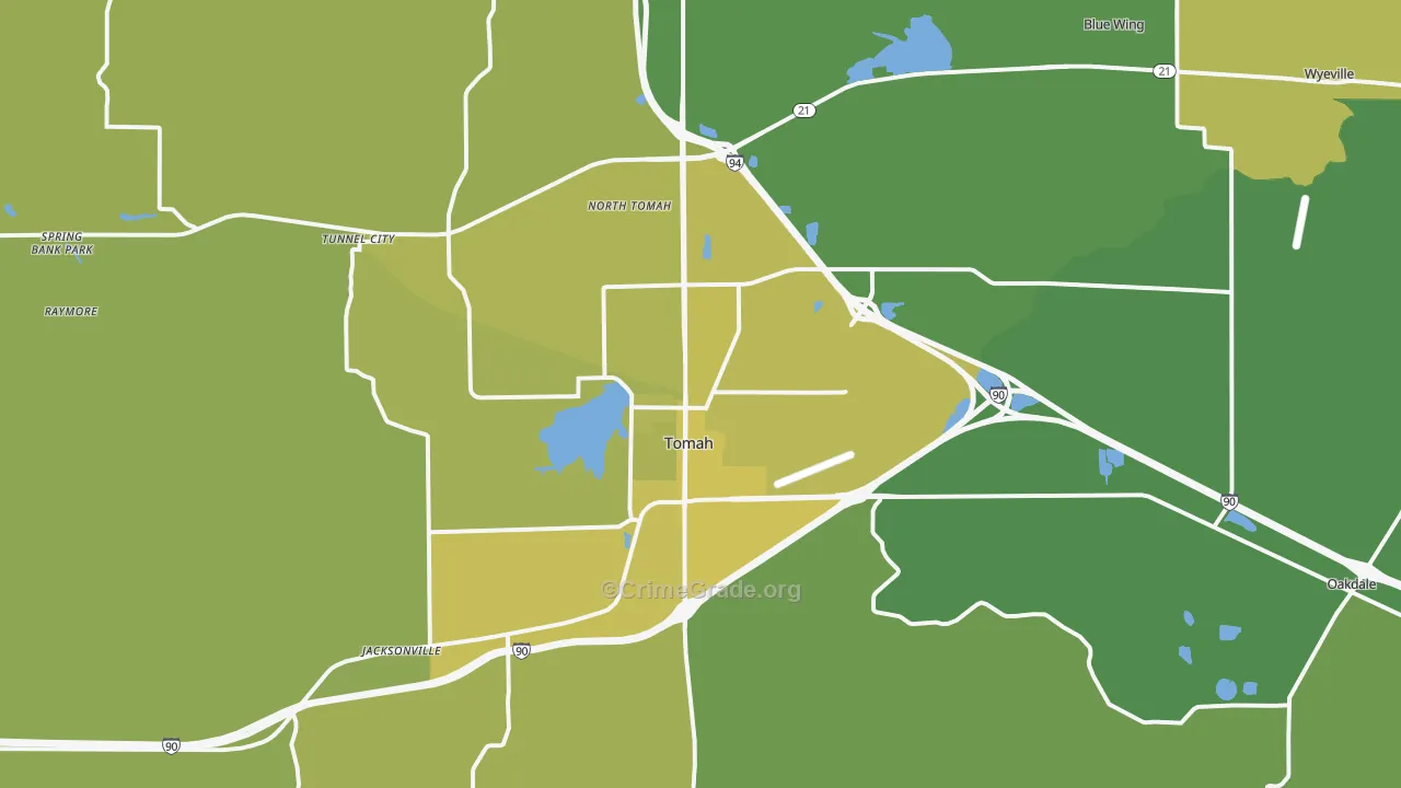 Tomah, WI Map of Vehicle Theft Rates