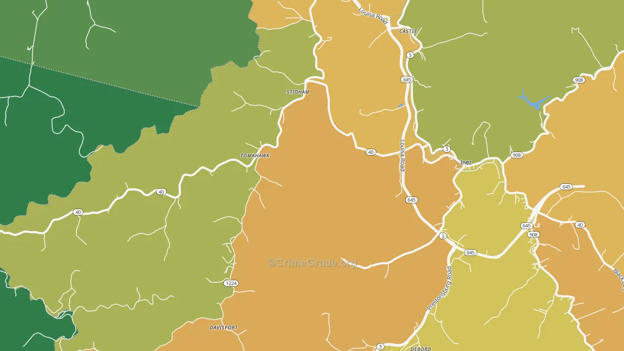 Tomahawk, KY Map of Vehicle Theft Rates