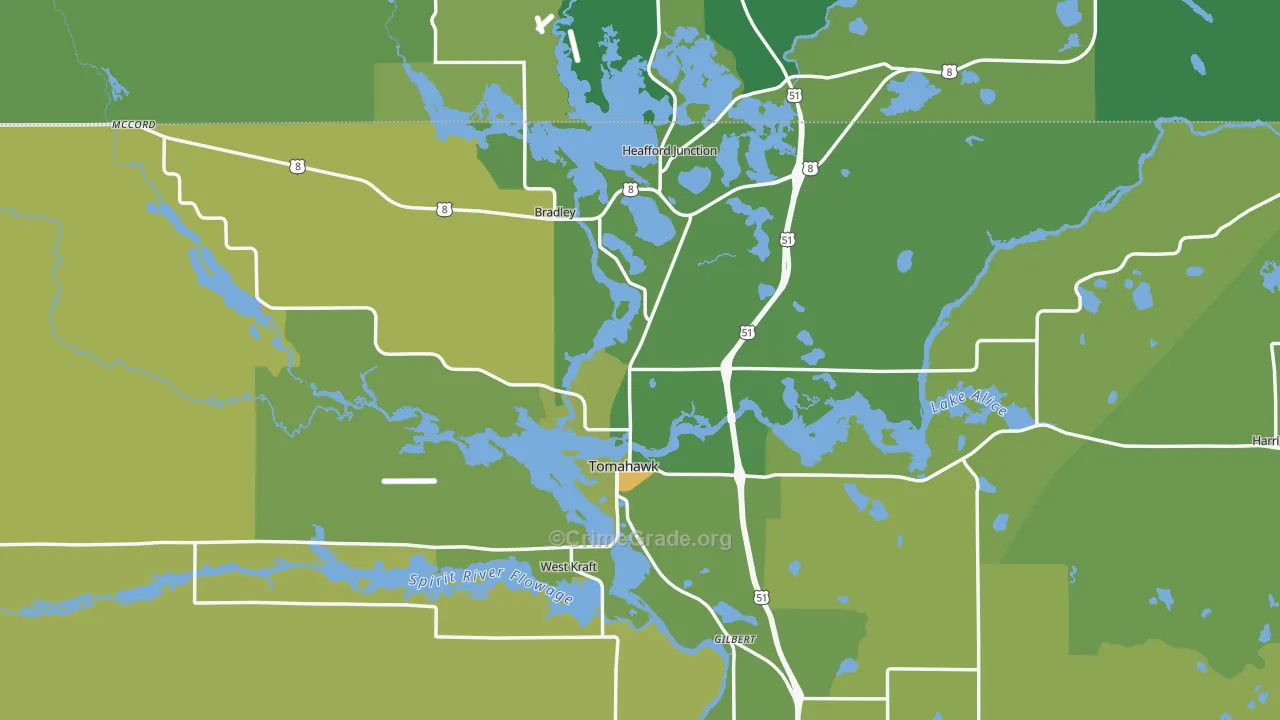 Tomahawk, WI Map of Vehicle Theft Rates