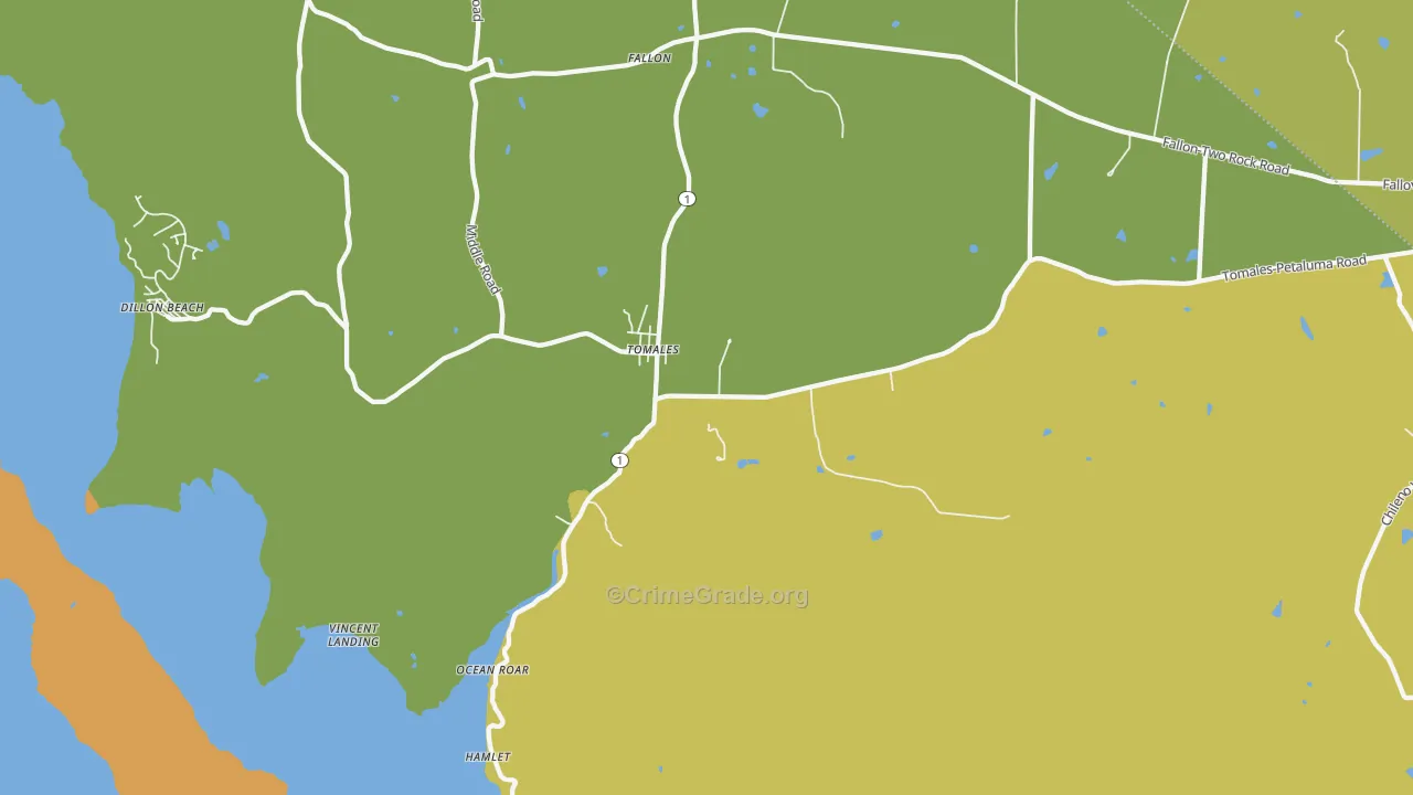 Tomales, CA Map of Vehicle Theft Rates