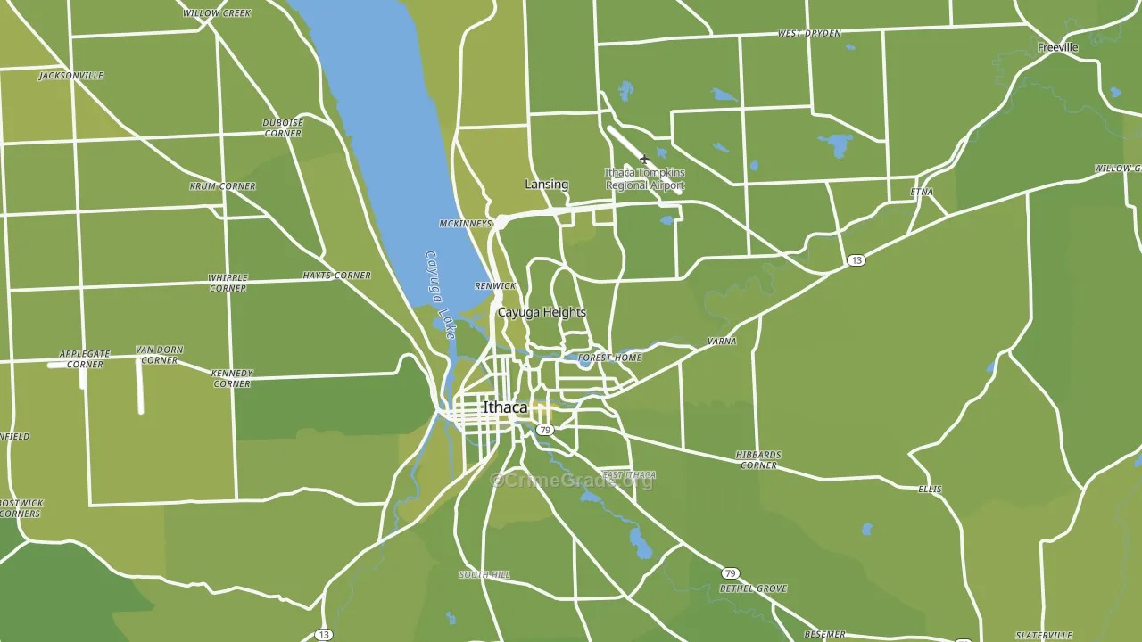 Tompkins County, NY Map of Vehicle Theft Rates