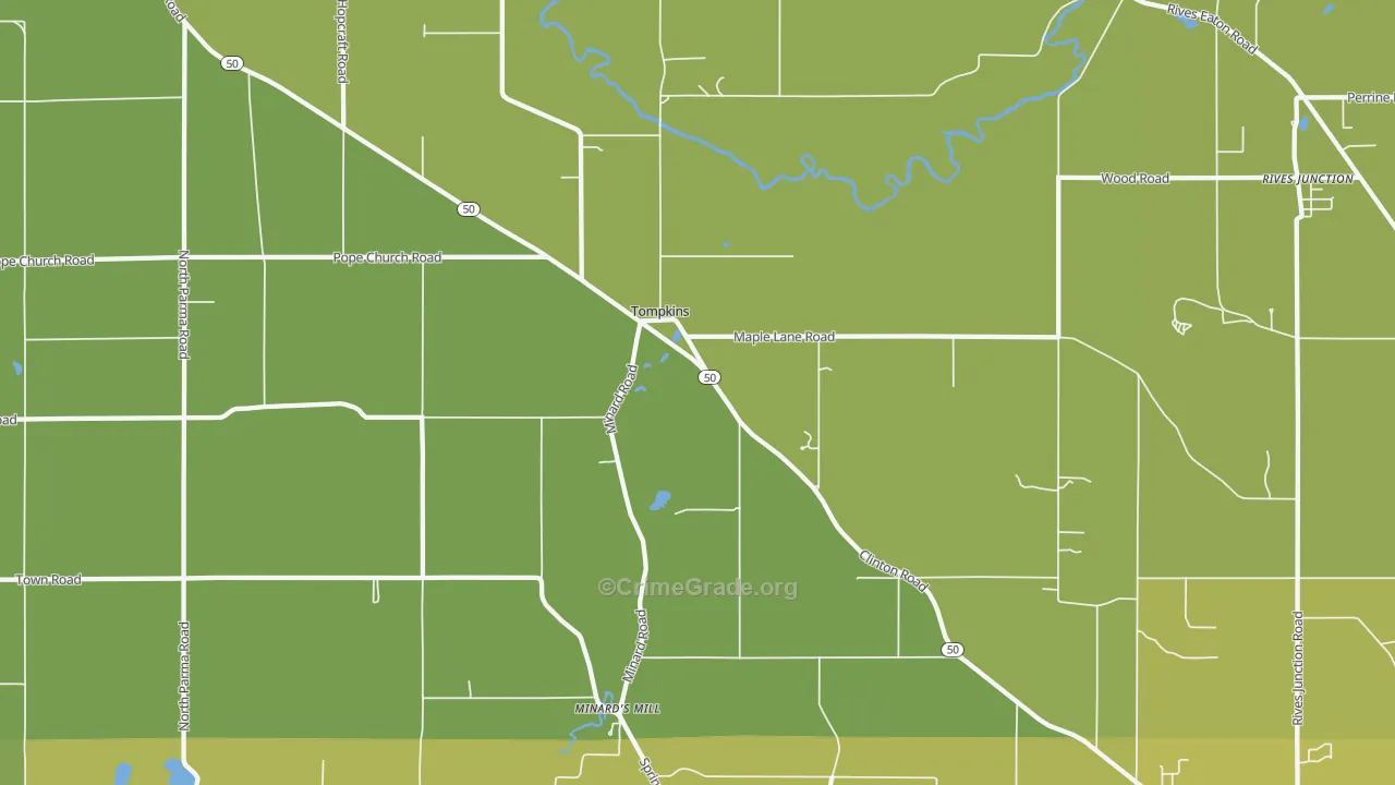 Tompkins, MI Map of Vehicle Theft Rates