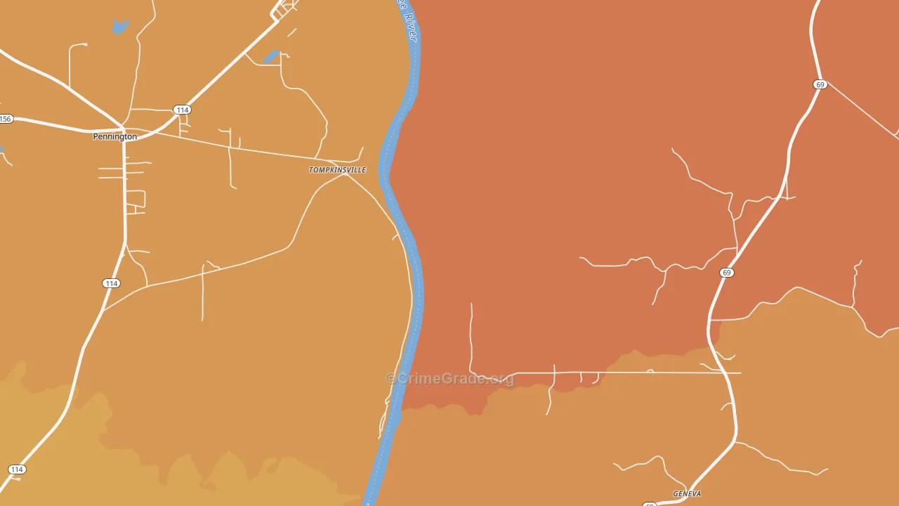 Tompkinsville, AL Map of Vehicle Theft Rates