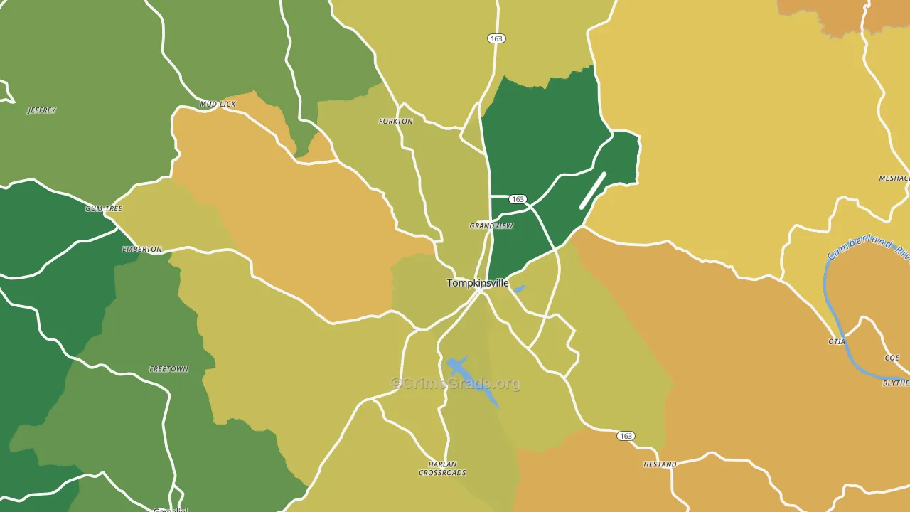 Tompkinsville, KY Map of Vehicle Theft Rates