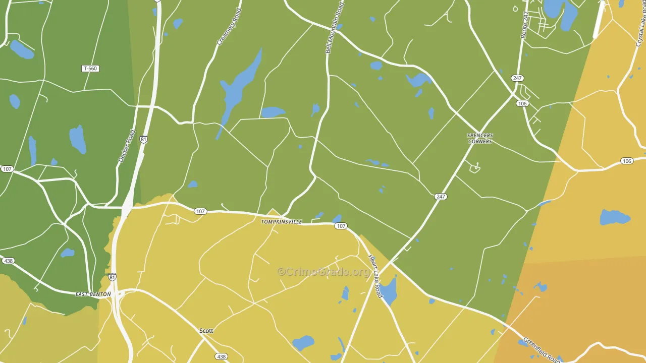 Tompkinsville, PA Map of Vehicle Theft Rates