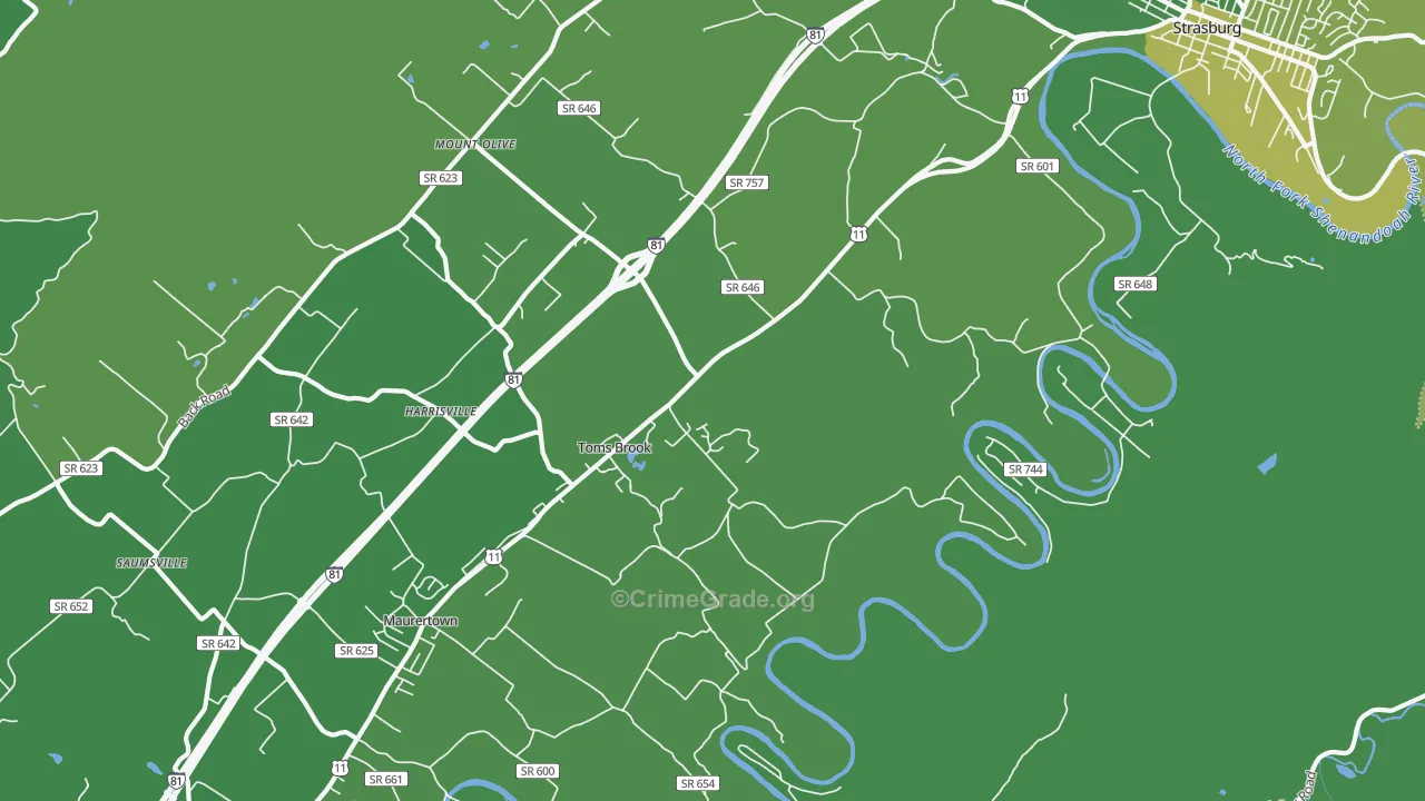 Toms Brook, VA Map of Vehicle Theft Rates