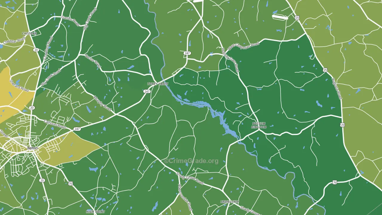 Toney Creek, SC Map of Vehicle Theft Rates