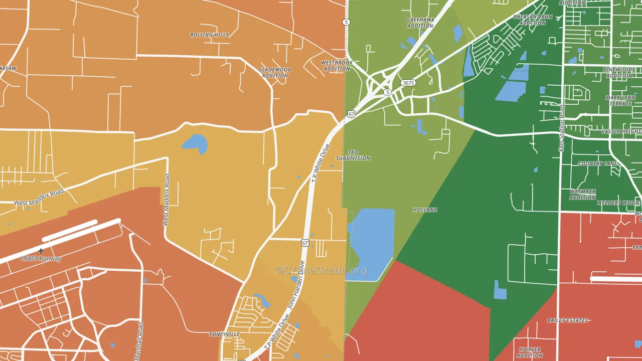 Toneyville, AR Map of Vehicle Theft Rates