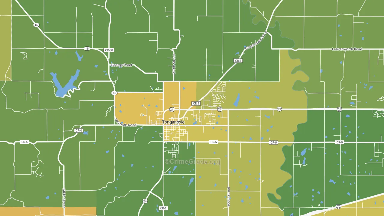 Tonganoxie, KS Map of Vehicle Theft Rates