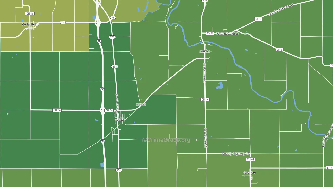 Tonica, IL Map of Vehicle Theft Rates