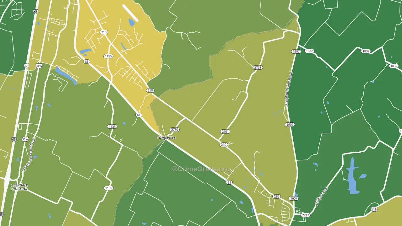 Tonieville, KY Map of Vehicle Theft Rates