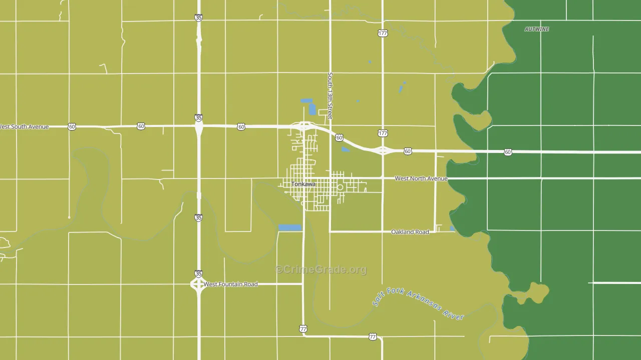 Tonkawa, OK Map of Vehicle Theft Rates