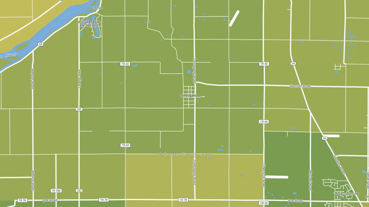 Tontogany, OH Map of Vehicle Theft Rates