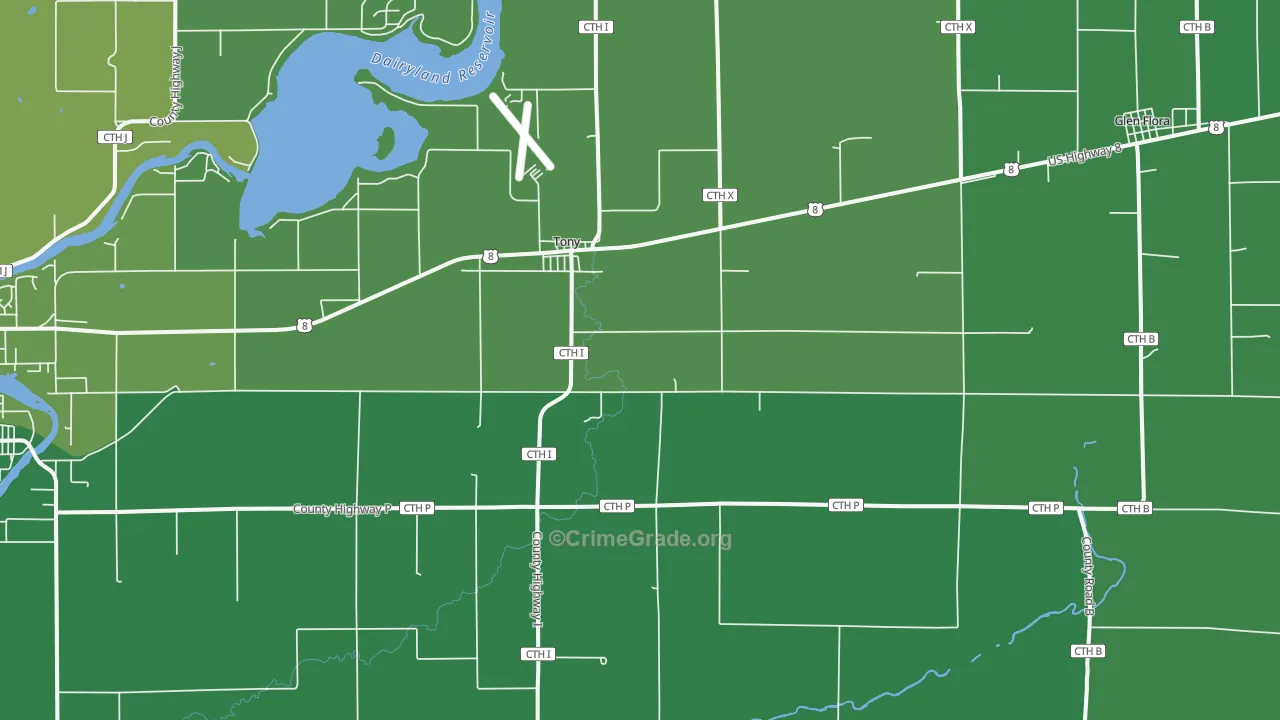 Tony, WI Map of Vehicle Theft Rates