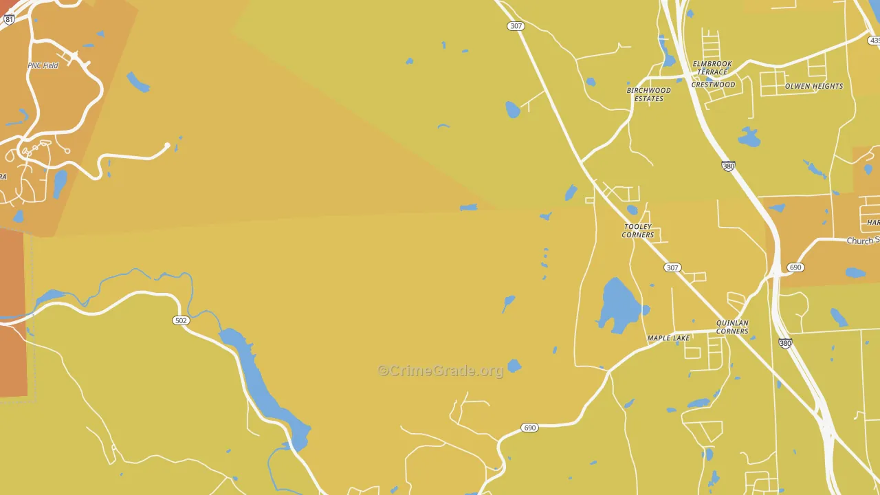 Tooley Corners, PA Map of Vehicle Theft Rates
