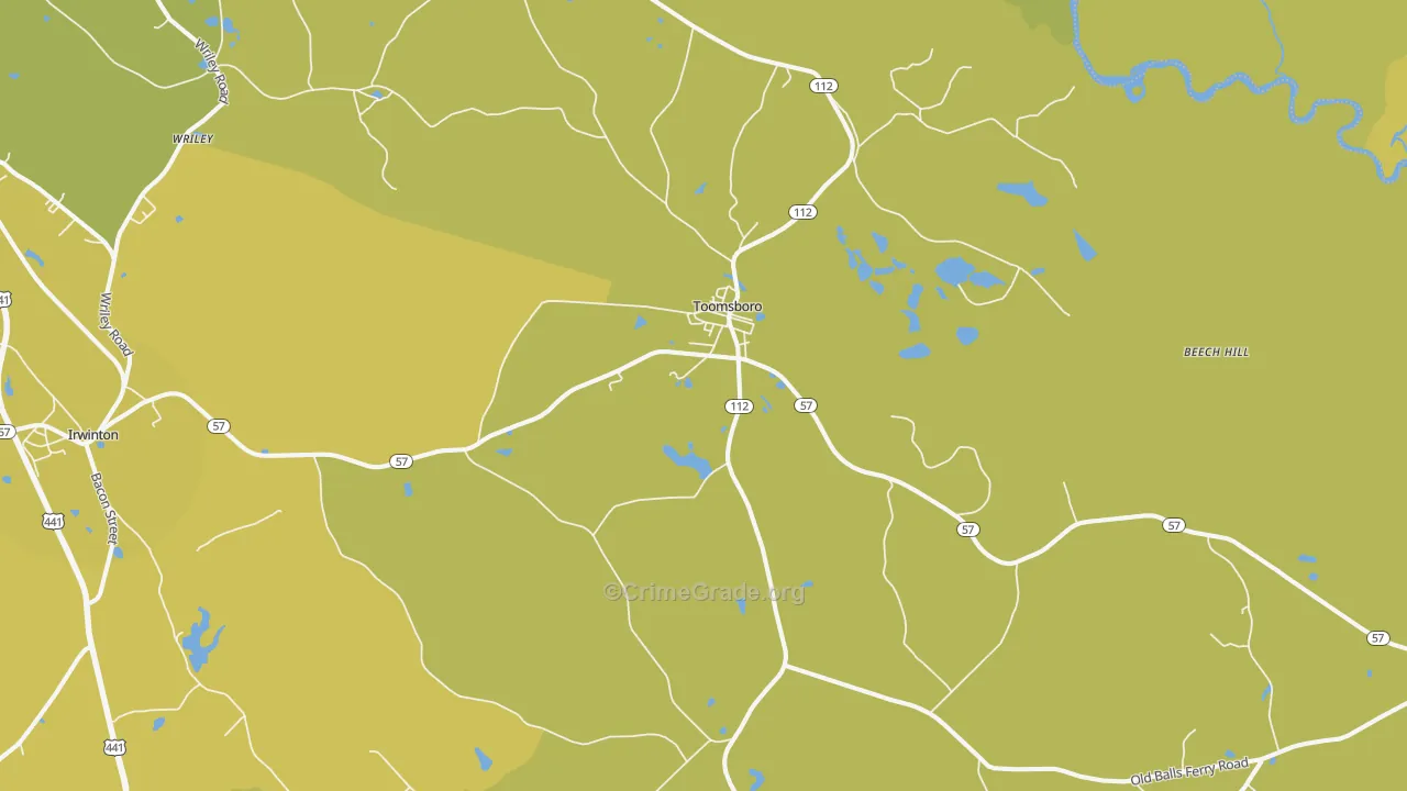 Toomsboro, GA Map of Vehicle Theft Rates