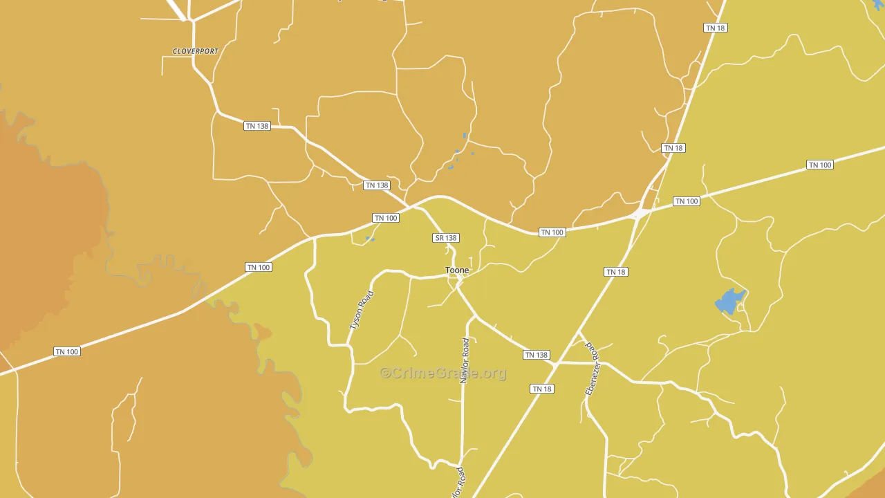 Toone, TN Map of Vehicle Theft Rates