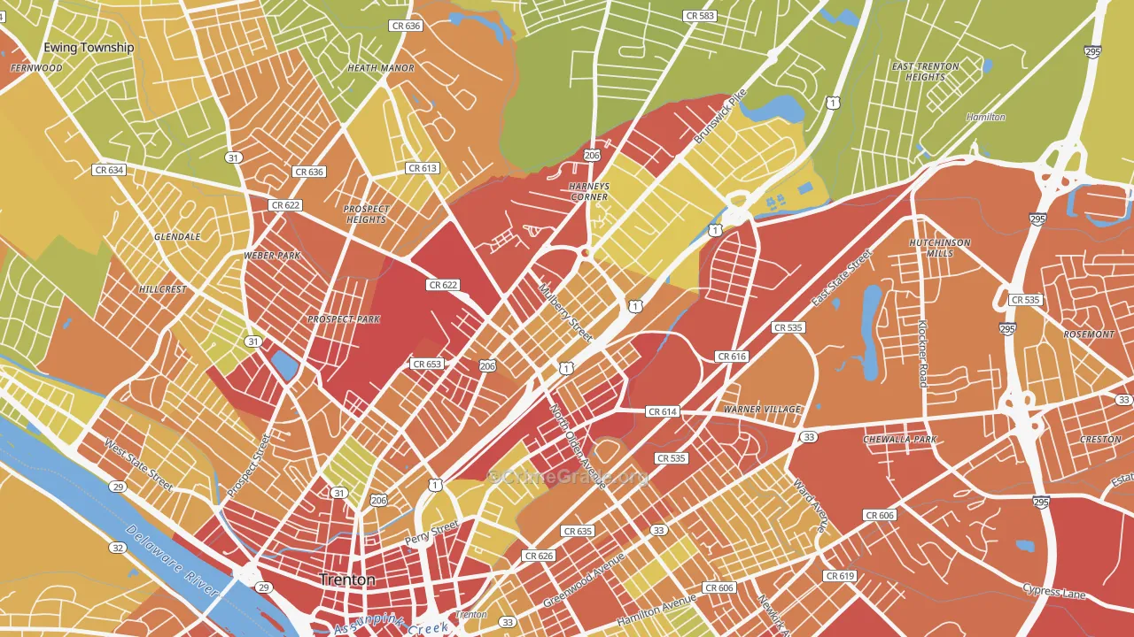 Top Road, Trenton, NJ Map of Vehicle Theft Rates