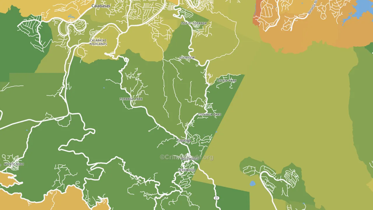 Topanga, CA Map of Vehicle Theft Rates