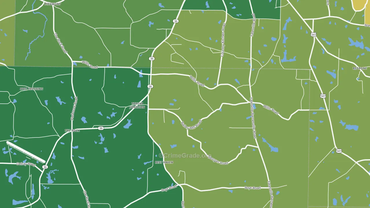 Topeka Junction, GA Map of Vehicle Theft Rates
