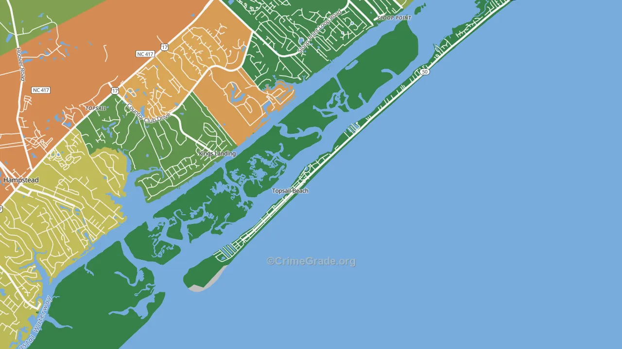 Topsail Beach, NC Map of Vehicle Theft Rates