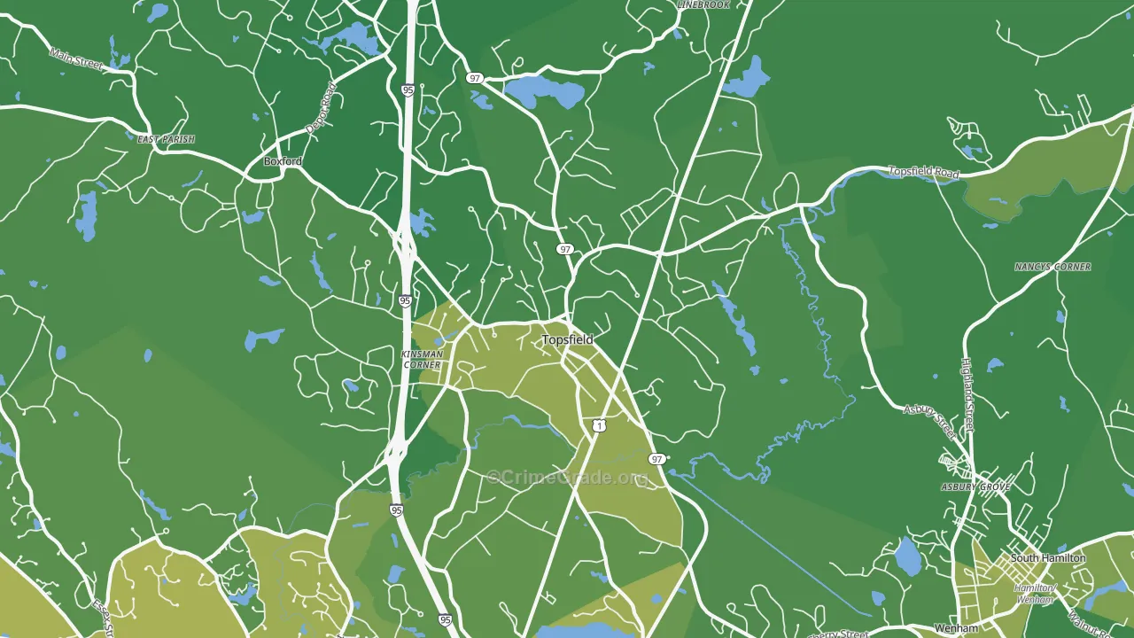 Topsfield, MA Map of Vehicle Theft Rates