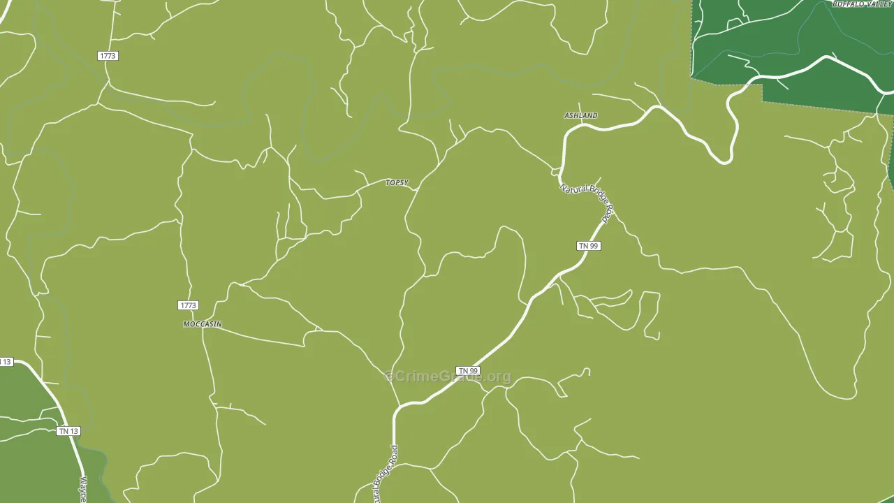 Topsy, TN Map of Vehicle Theft Rates