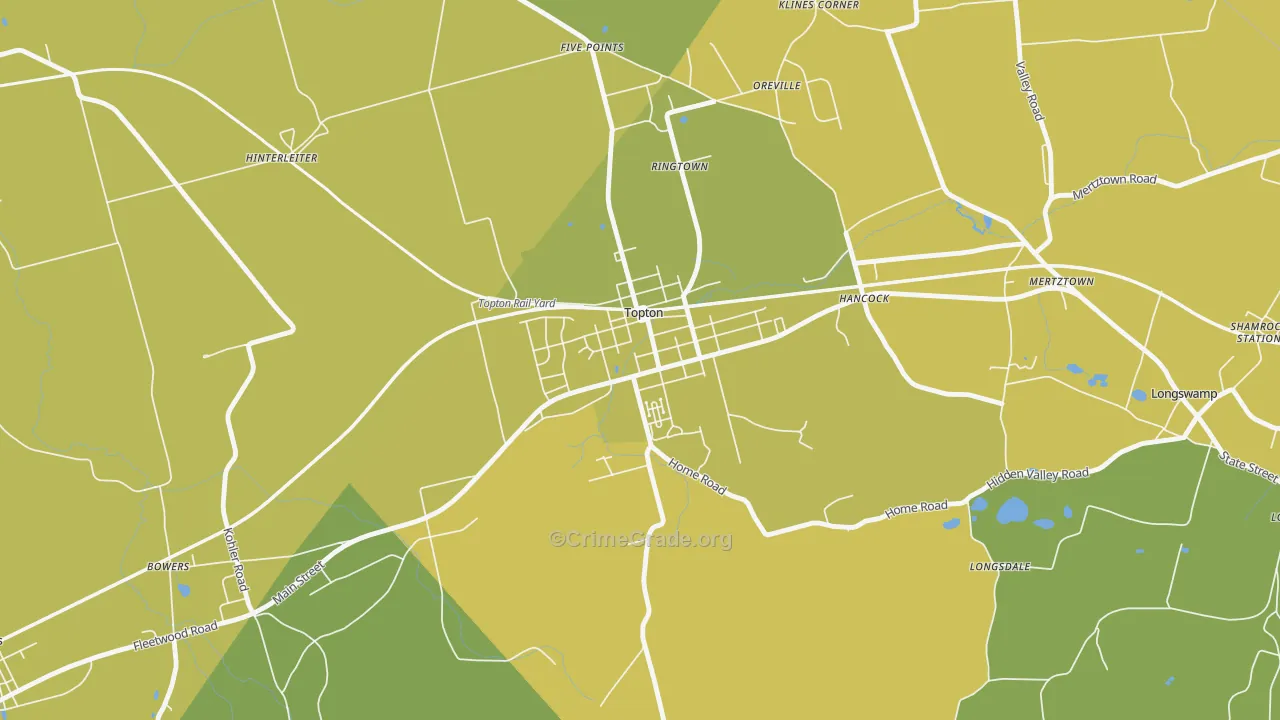 Topton, PA Map of Vehicle Theft Rates