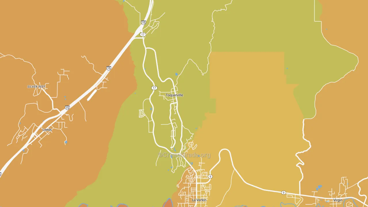 Toquerville, UT Map of Vehicle Theft Rates