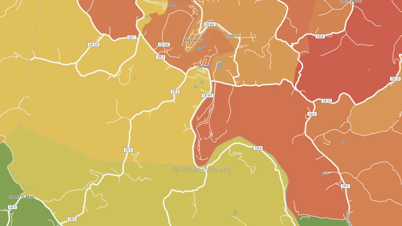 Tornado, WV Map of Vehicle Theft Rates