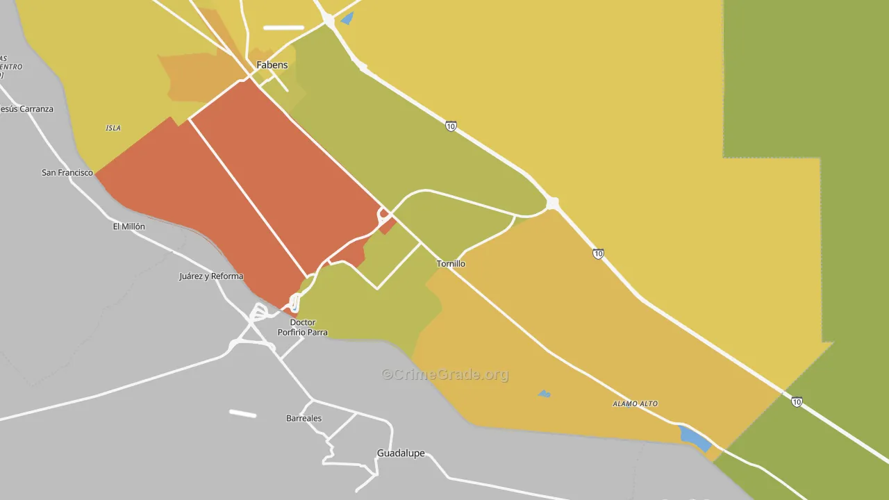 Tornillo, TX Map of Vehicle Theft Rates