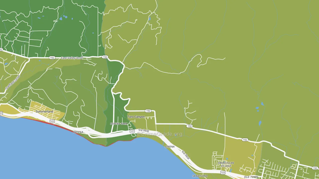 Toro Canyon, CA Map of Vehicle Theft Rates