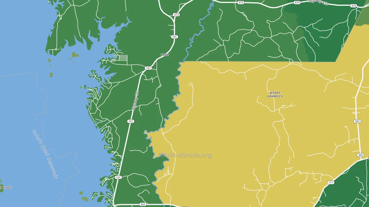 Toro, LA Map of Vehicle Theft Rates