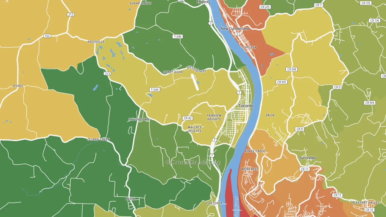 Toronto, OH Map of Vehicle Theft Rates