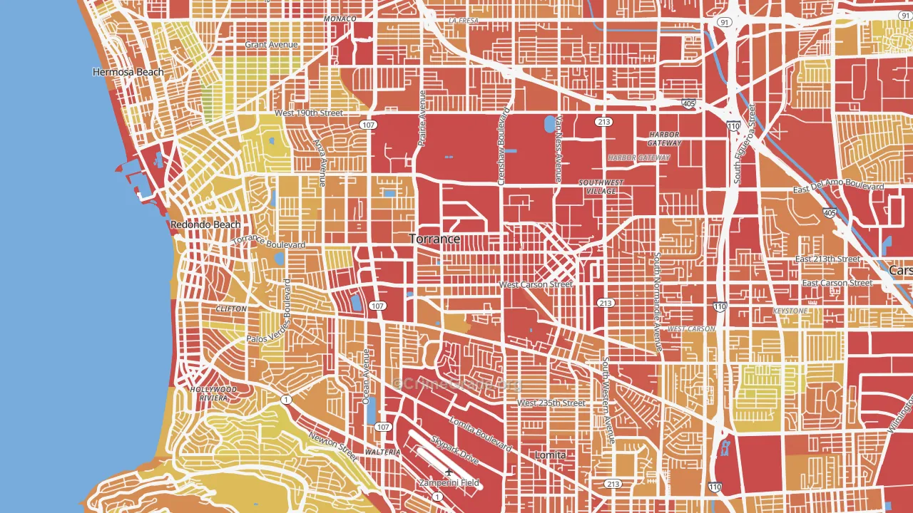 Torrance, CA Map of Vehicle Theft Rates