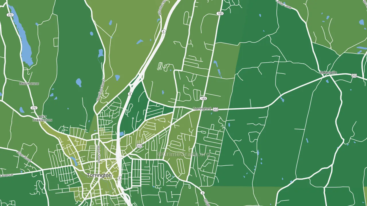 Torringford, Torrington, CT Map of Vehicle Theft Rates