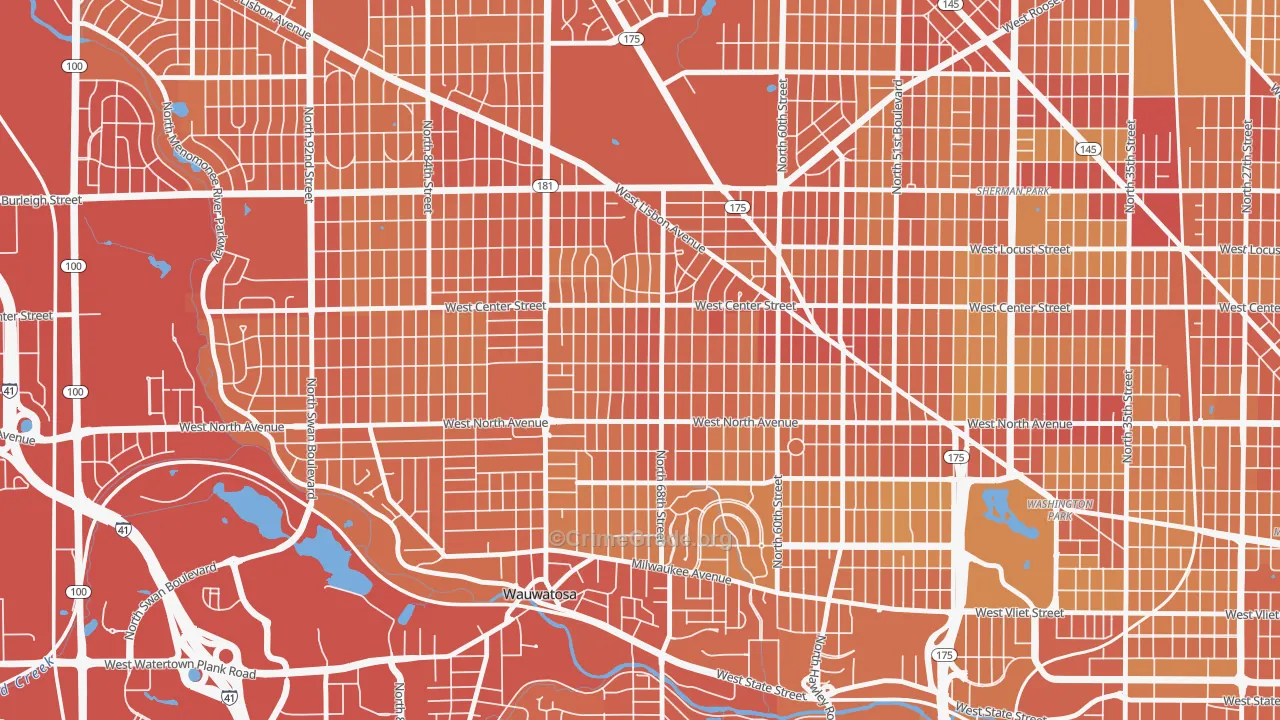 Tosa East Towne, Wauwatosa, WI Map of Vehicle Theft Rates