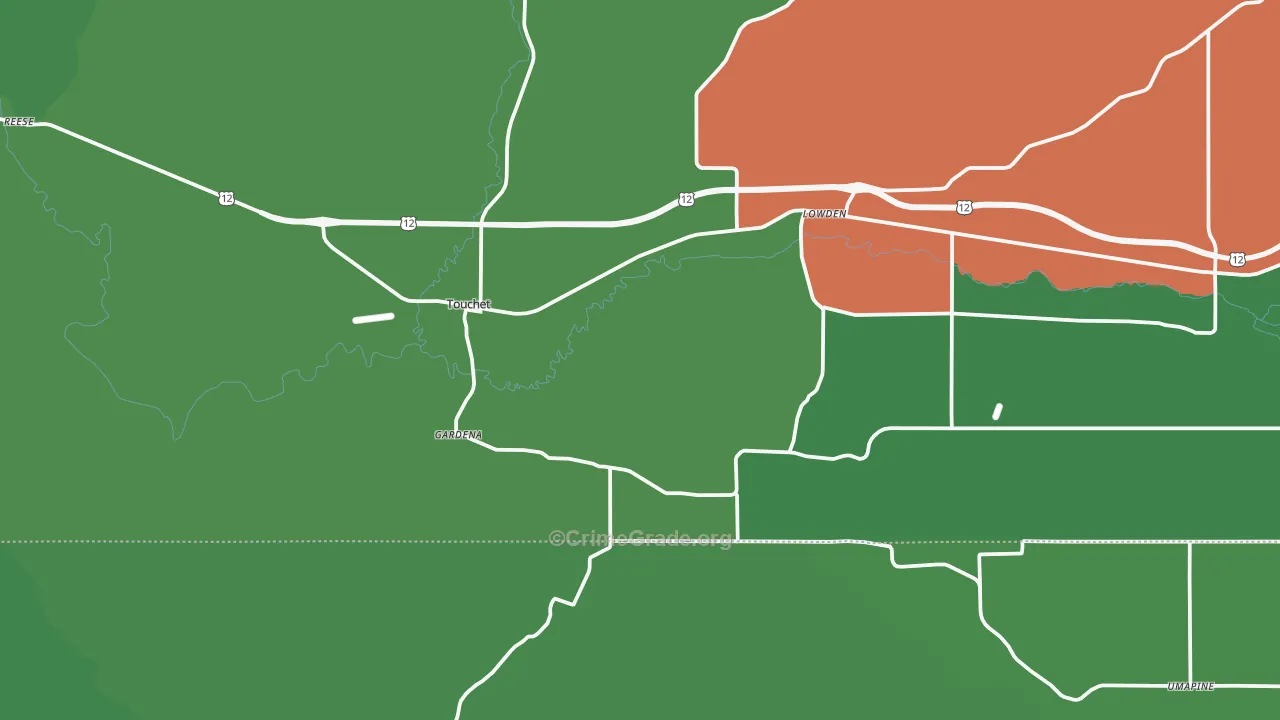 Touchet, WA Map of Vehicle Theft Rates