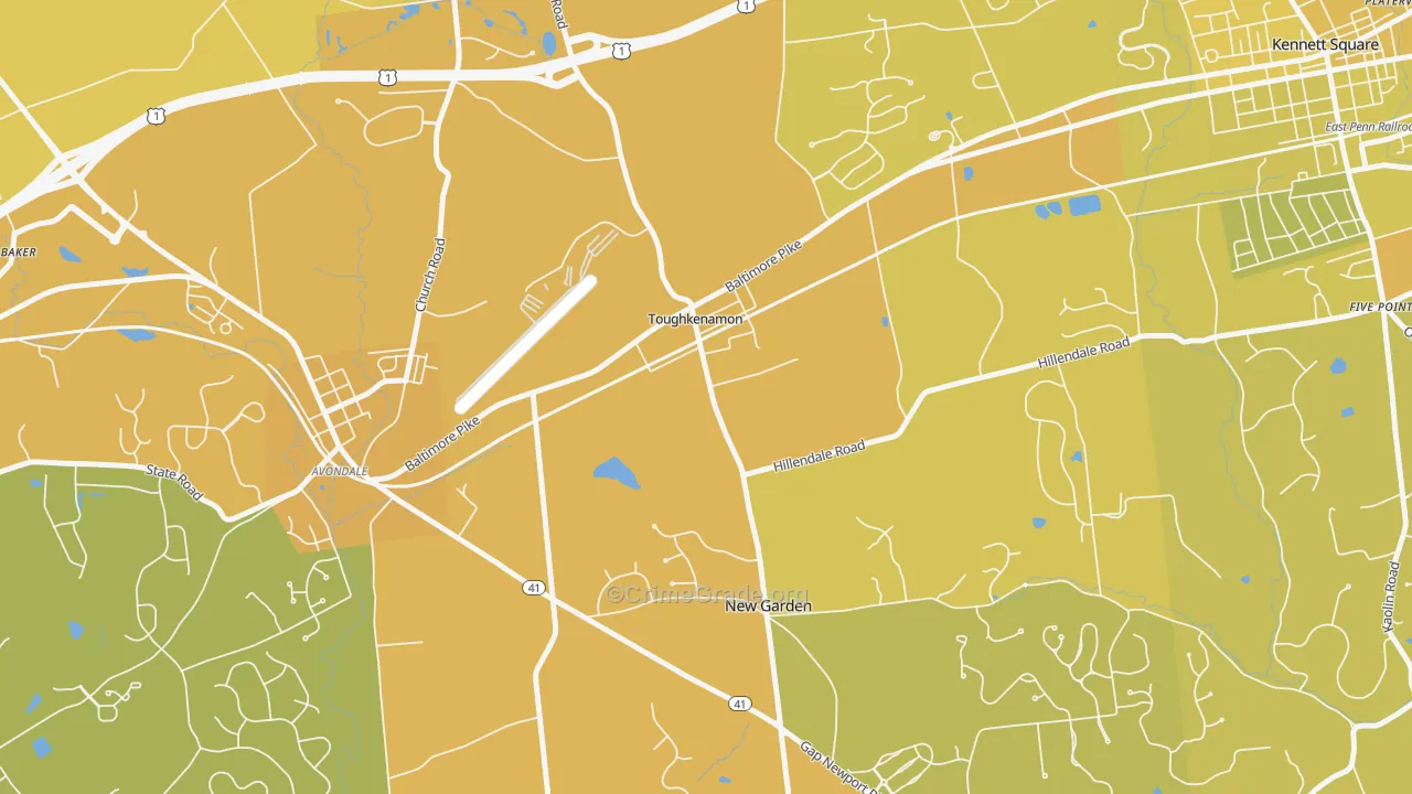 Toughkenamon, PA Map of Vehicle Theft Rates