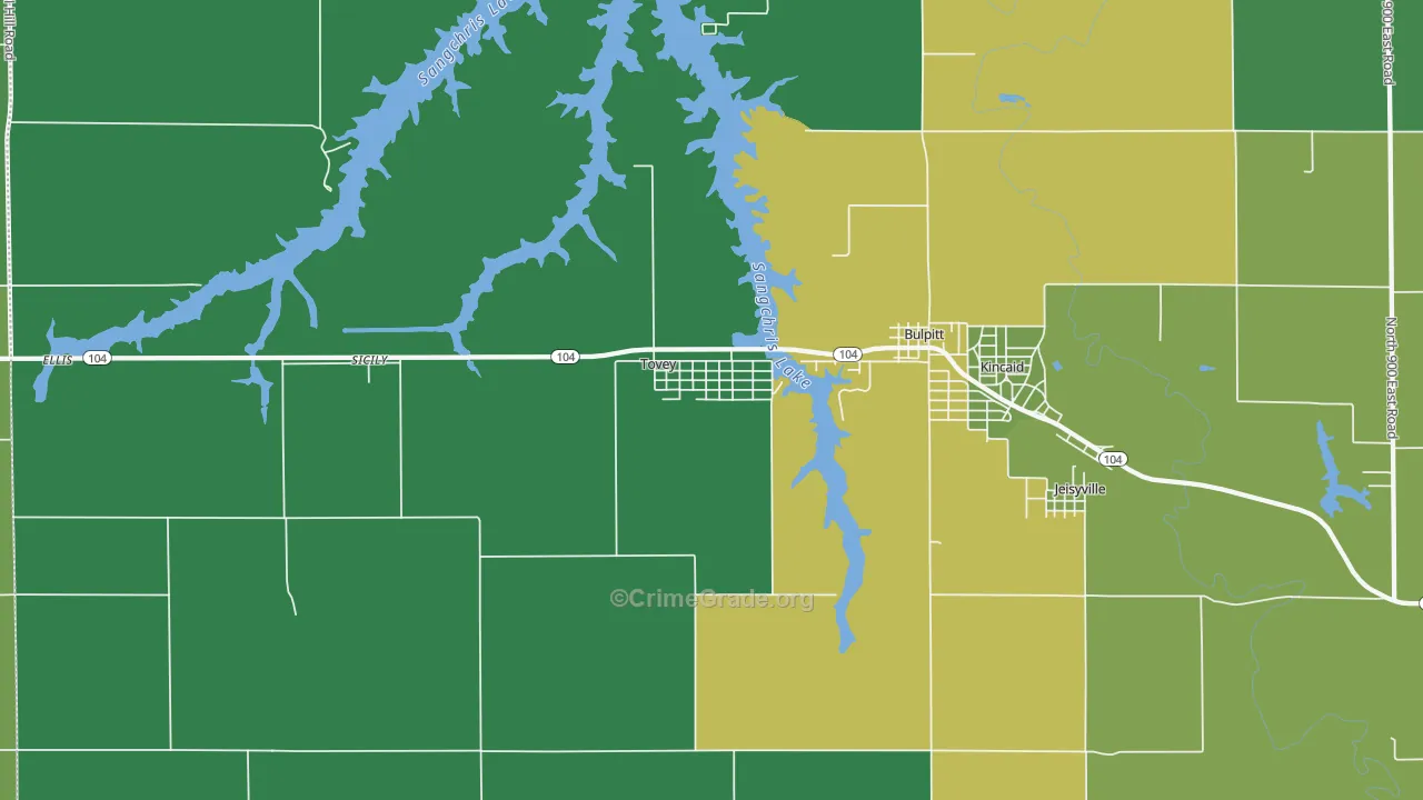 Tovey, IL Map of Vehicle Theft Rates