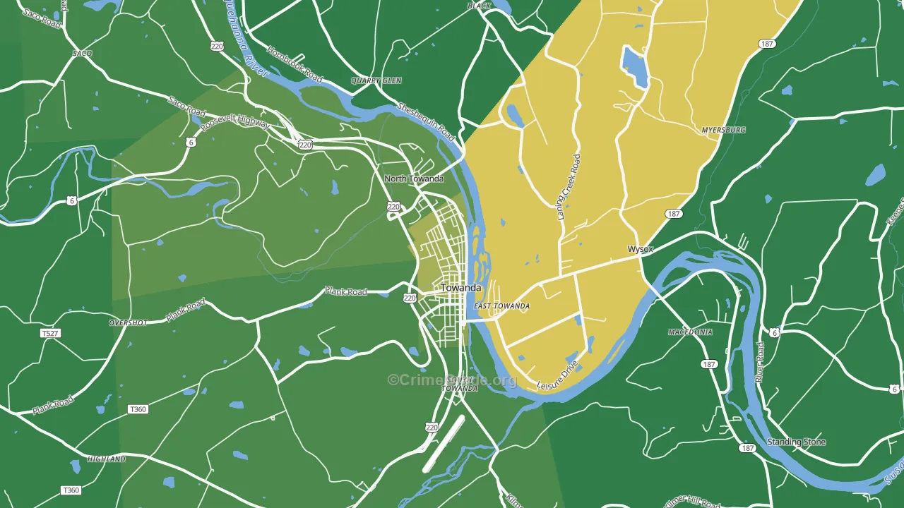 Towanda, PA Map of Vehicle Theft Rates