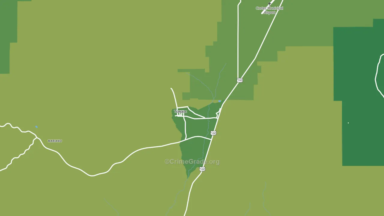 Towaoc, CO Map of Vehicle Theft Rates
