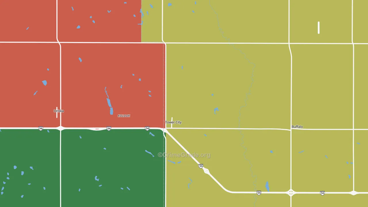 Tower City, ND Map of Vehicle Theft Rates