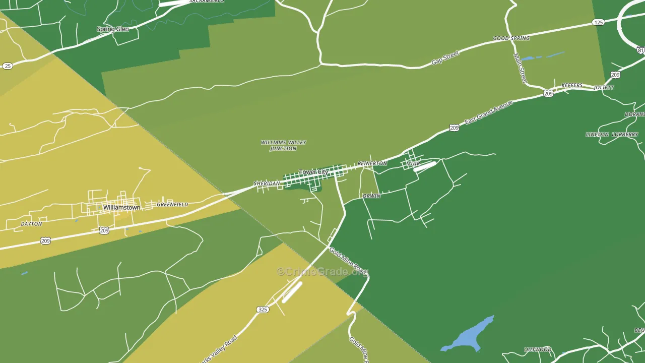 Tower City, PA Map of Vehicle Theft Rates