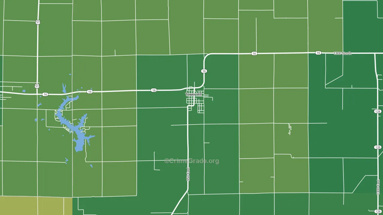 Tower Hill, IL Map of Vehicle Theft Rates