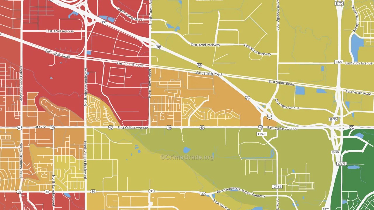 Tower Triangle, Aurora, CO Map of Vehicle Theft Rates