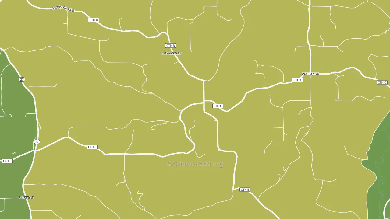 Towerville, WI Map of Vehicle Theft Rates