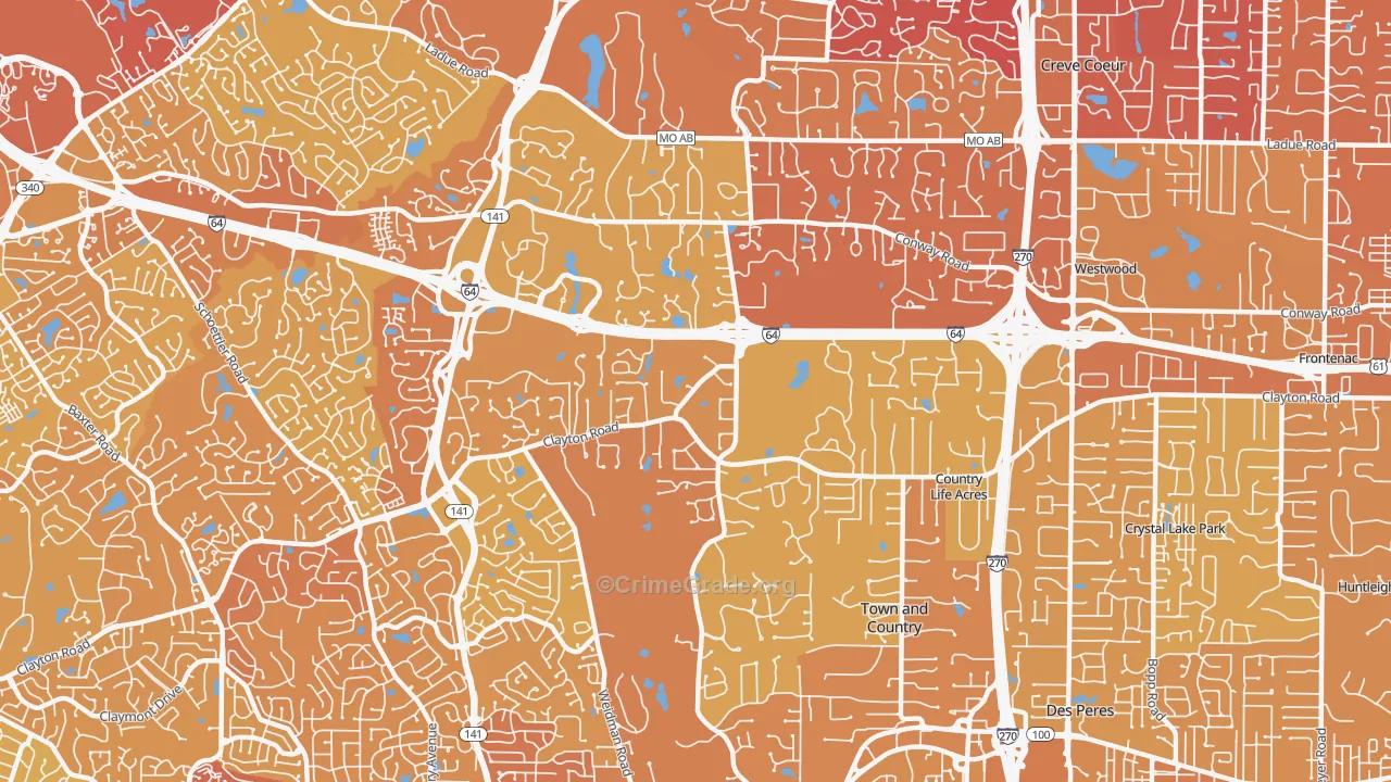 Town and Country, MO Map of Vehicle Theft Rates